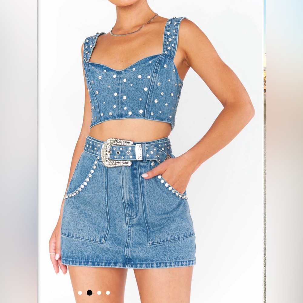 Denim and rhinestone skirt